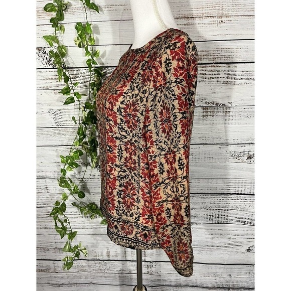 Violet + Claire Blouse Top sz Small Burgundy Orange Floral Autumn Career Church - Picture 7 of 11